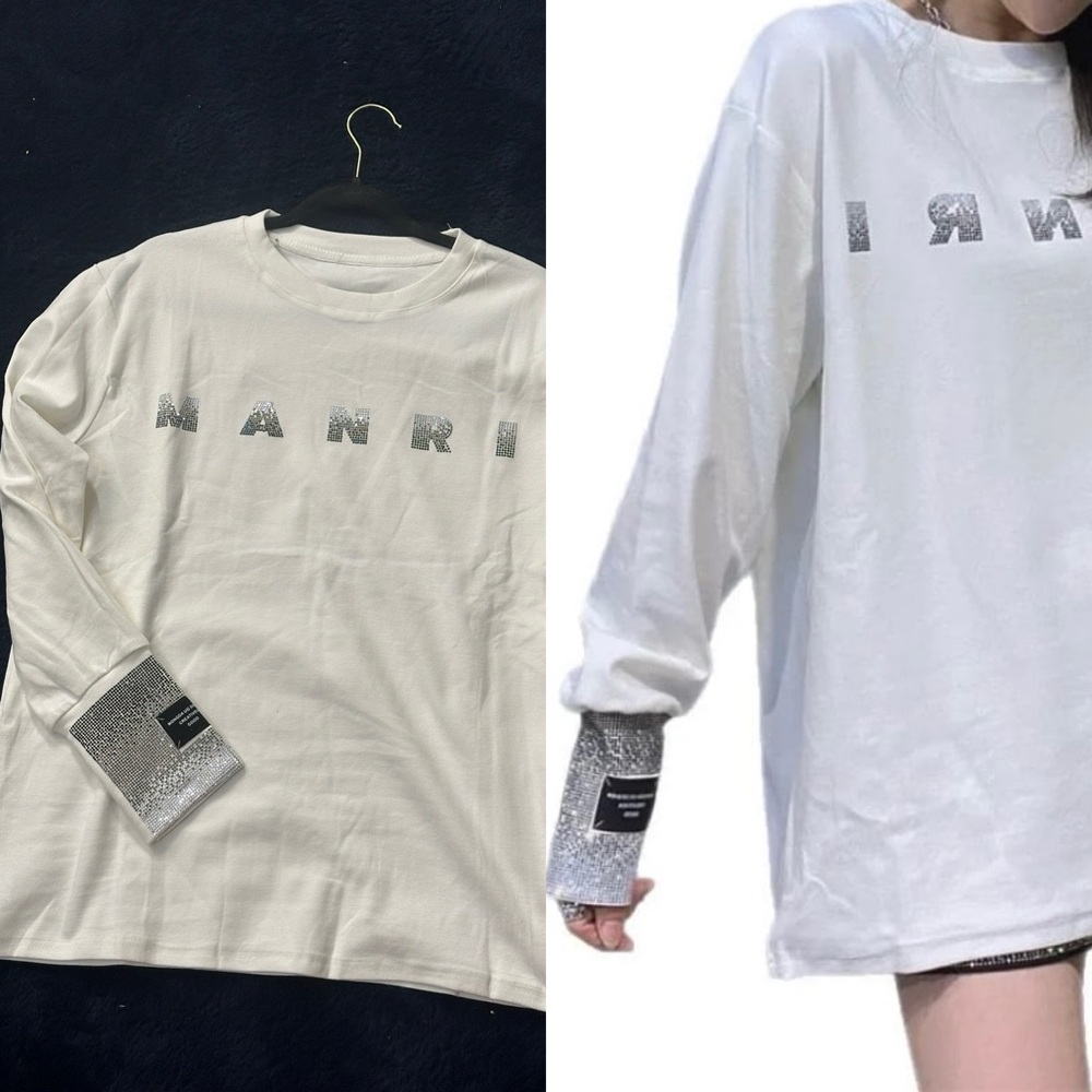 White and Silver Long Sleeve Top